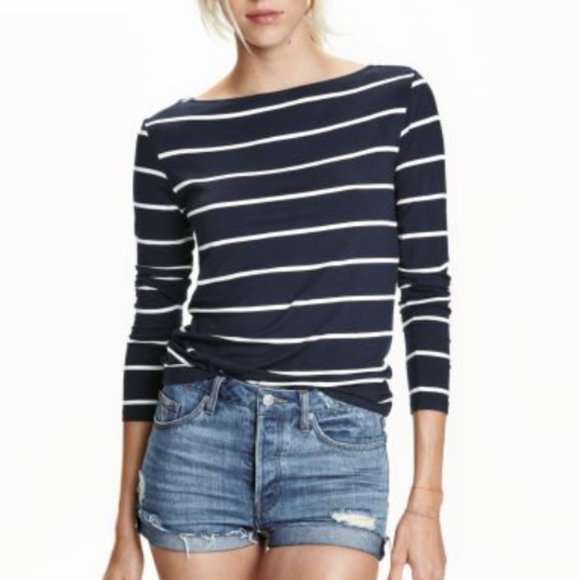 H&M Tops - Nautical Striped Boat-Neck Top Long Sleeve Tee